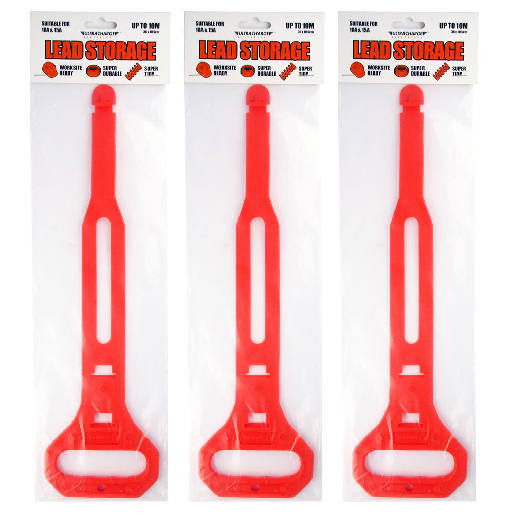 Ultracharge Extension Lead 3/5/7/10m Cable Tidy Storage Organiser Holder Red (3 Pack)
