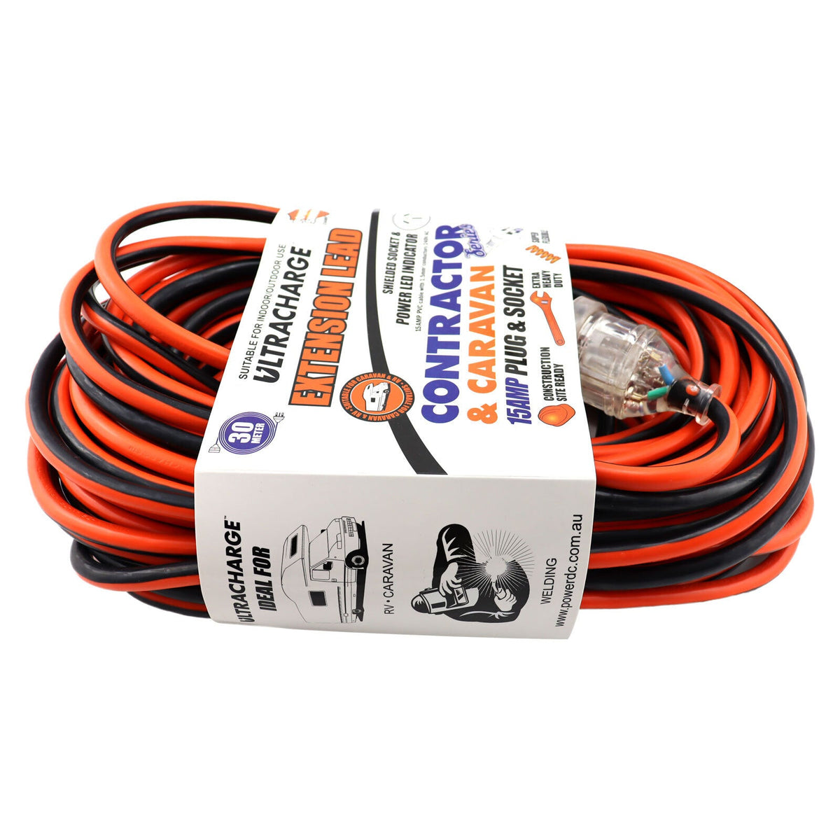 Ultracharge Contractor/Caravan Extension Lead 30m Cable Cord w/ 15A Plug/Socket — image 2