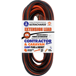 Ultracharge Contractor/Caravans Suitability Extension Lead Cord 5m 15A