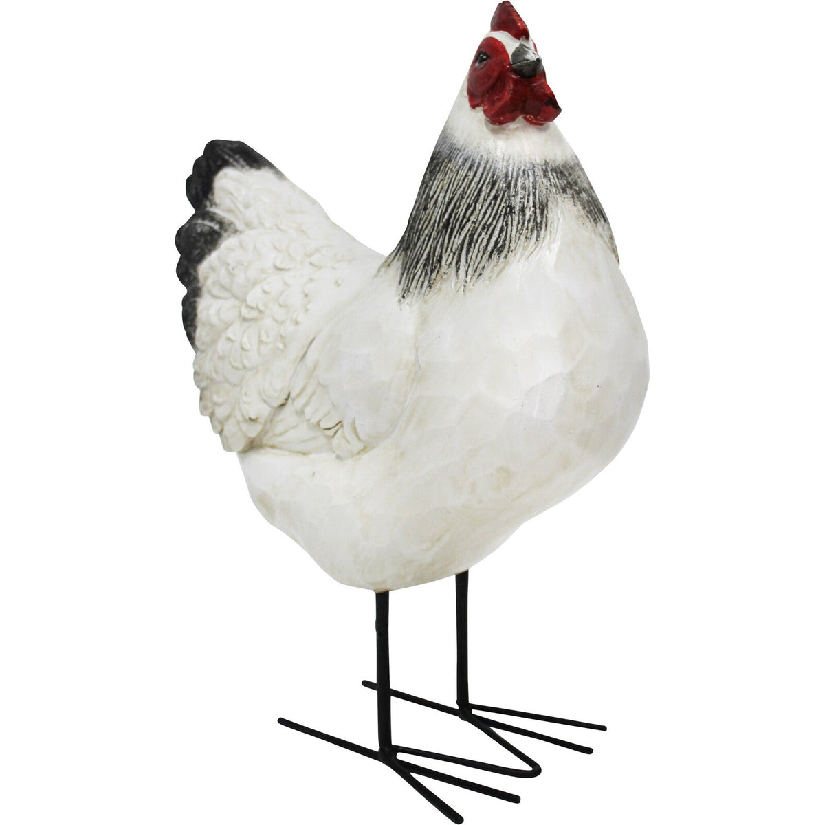 LVD Polyresin Iron Tall Hen Sculpture Standing Garden Home Decor 32x30cm WHT