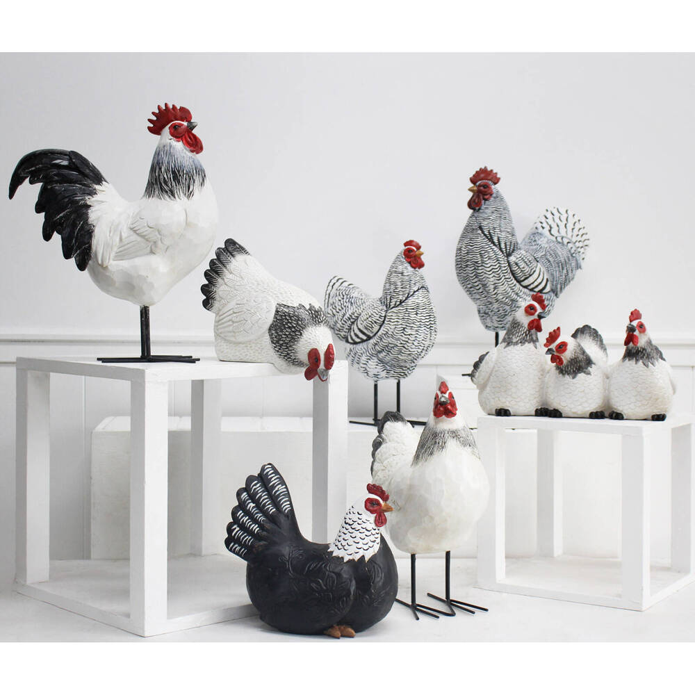 LVD Resin Sitting Hen Figurines Home/Garden Display Decoration 26x16cm White