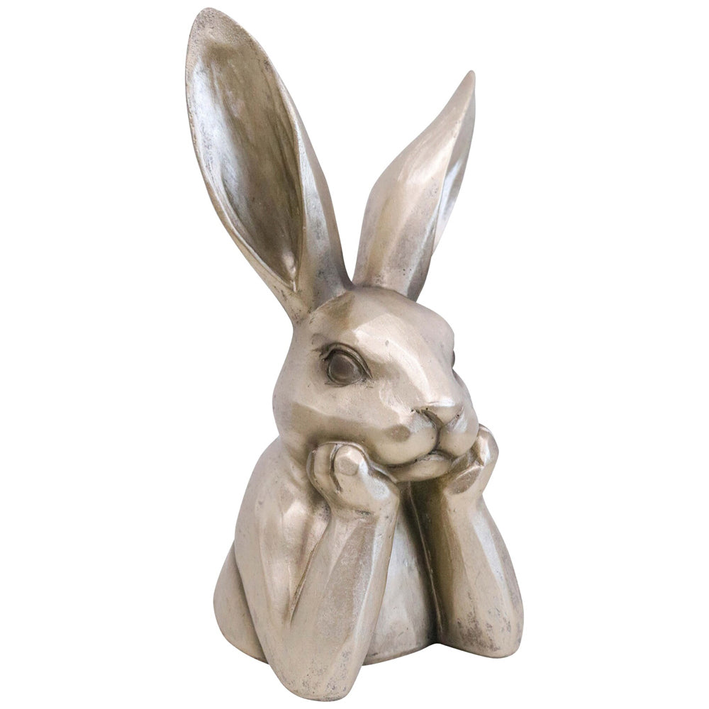 LVD Polyresin Sculpture Hare Contemplating Figurine Home Decor Gold Small — image 2