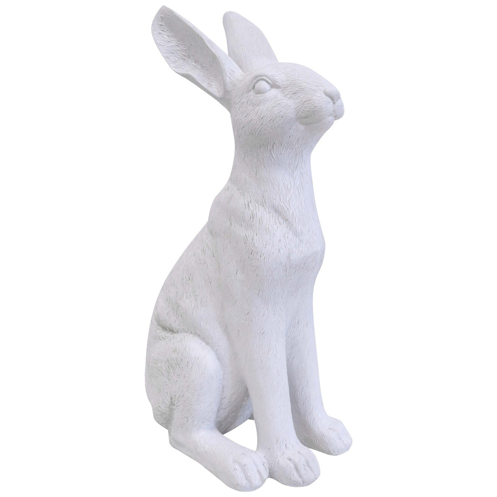 LVD Home Decor White Medium Polyresin Sitting Hare Aged Office Sculpture