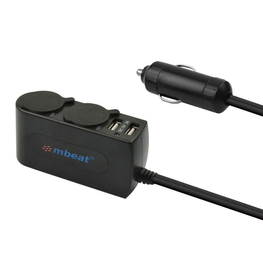 Mbeat Dual Port USB/Cigarette Lighter Car Charger Splitter/Extension Cord 3A/15W