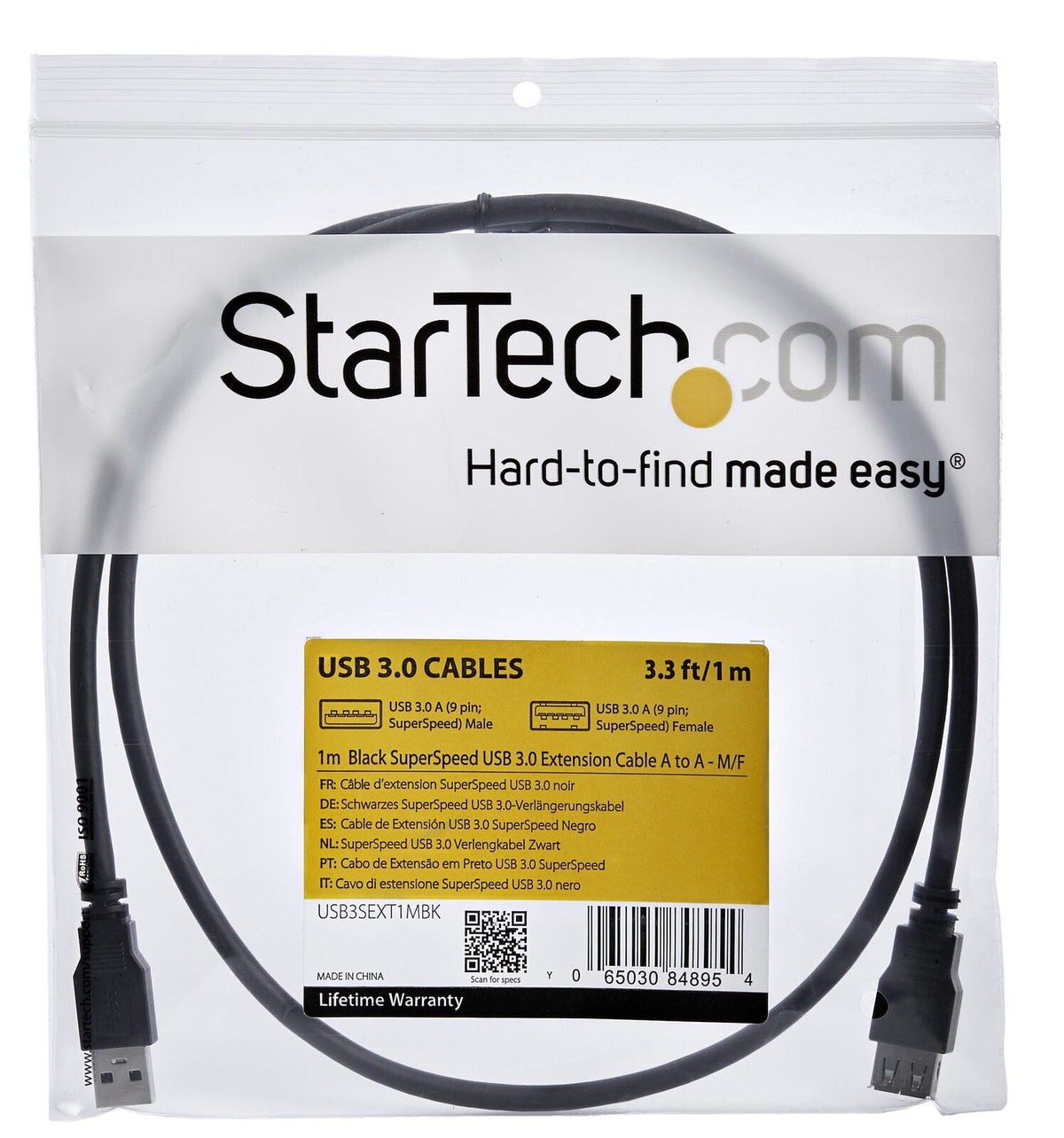 Star Tech 1m SuperSpeed USB 3.0 5Gbps Extension Cable Male To Female Black — image 5