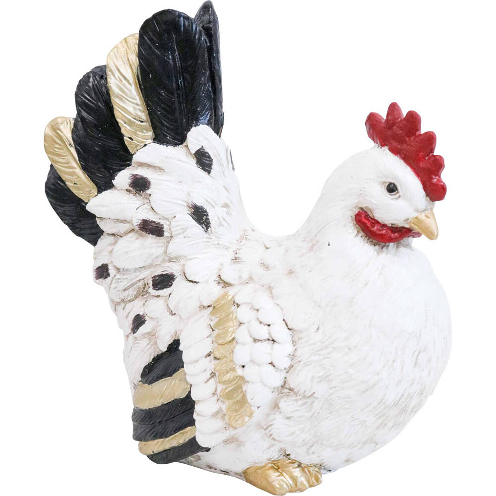 LVD Sitting Chicken Resin Sculpture Figurine Home/Garden Decor 17cm White