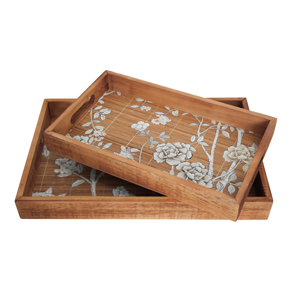 LVD Blossom 47/30.5cm Bamboo Serving Tray Storage w/ Handles Rectangle Brown (2 Pieces)
