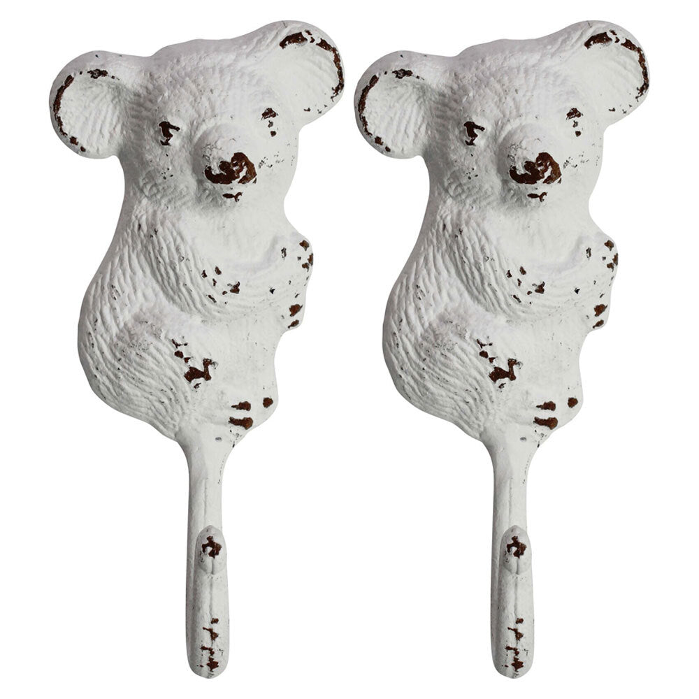 LVD Koala Hook Rustic Metal 16cm Wall Hanging Decor Coat Hanger Organiser White (2 Pack)