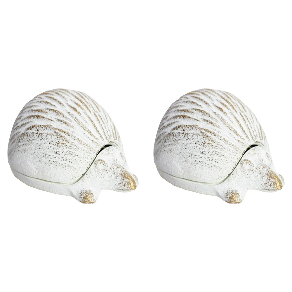 LVD Metal 12cm Hedgehog Key Hide Garden Secret Hiding Sculpture Ornament White (2 Pack)