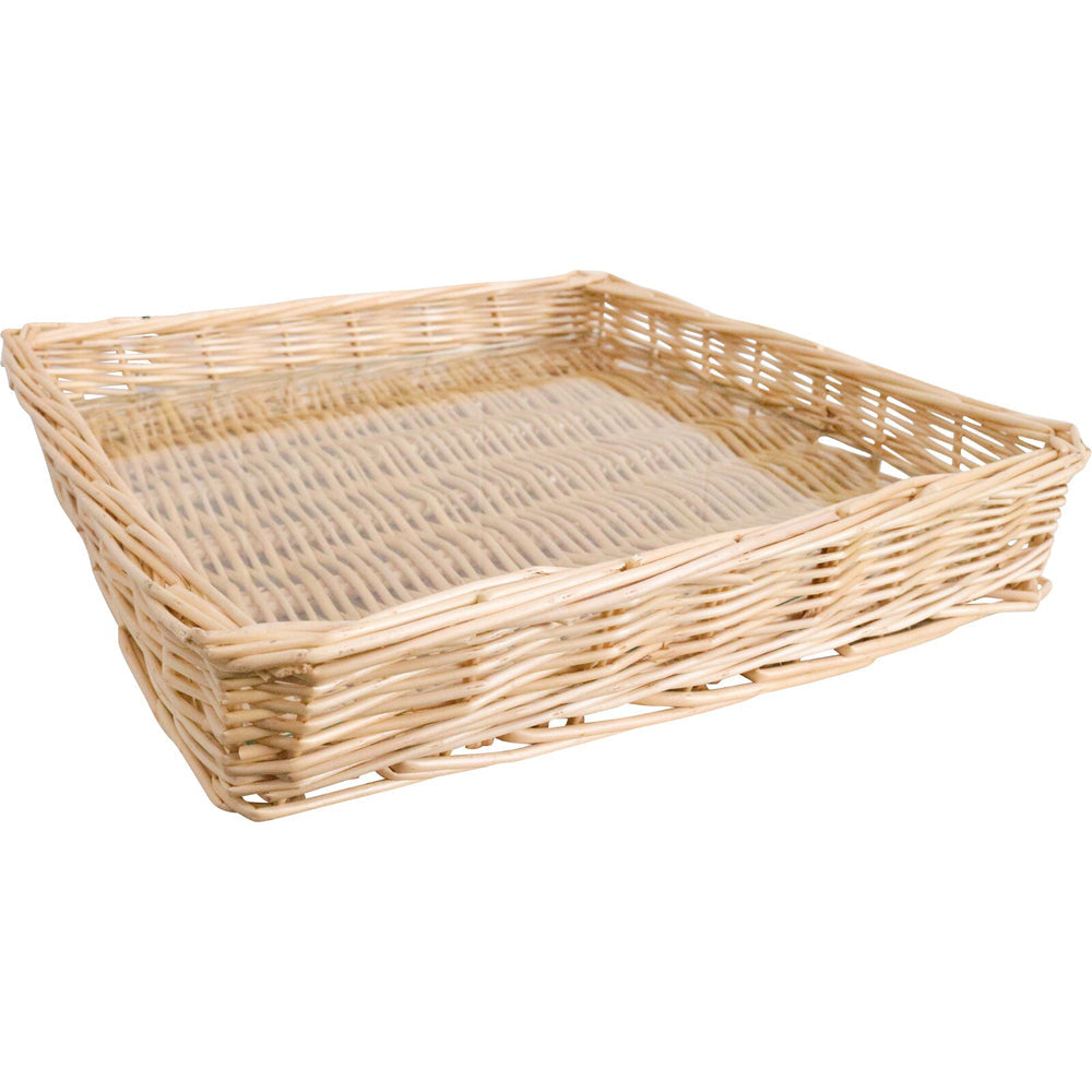 LVD Wicker Willow Basket Tray Storage Decor Square w/ Glass 36x36cm Natural