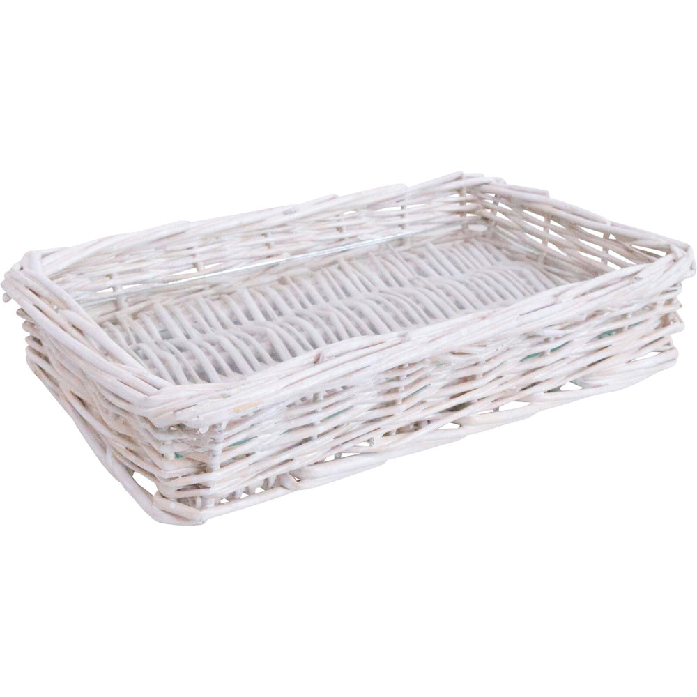 LVD Utility Willow Tray Basket Storage Decor w/Glass Rectangle 20x10cm White (6 Pack) — image 2