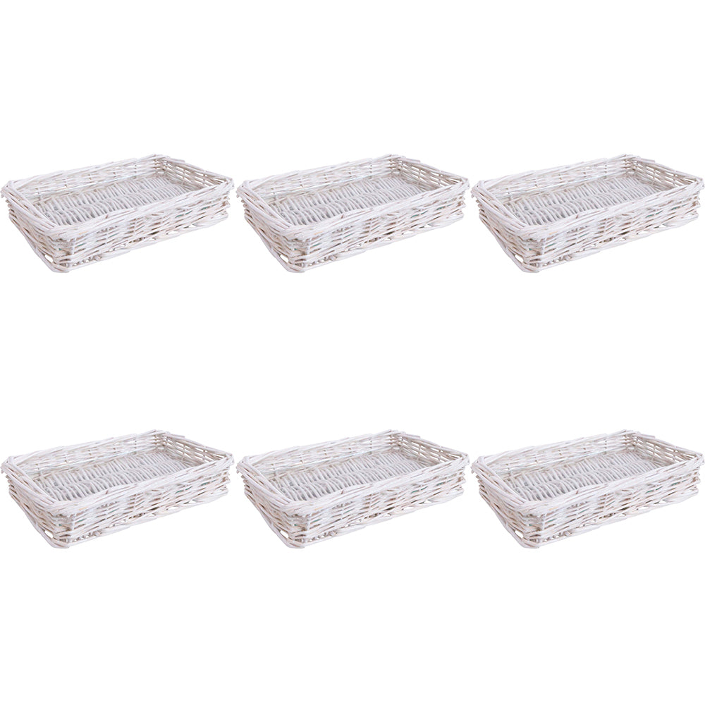 LVD Utility Willow Tray Basket Storage Decor w/Glass Rectangle 20x10cm White (6 Pack)