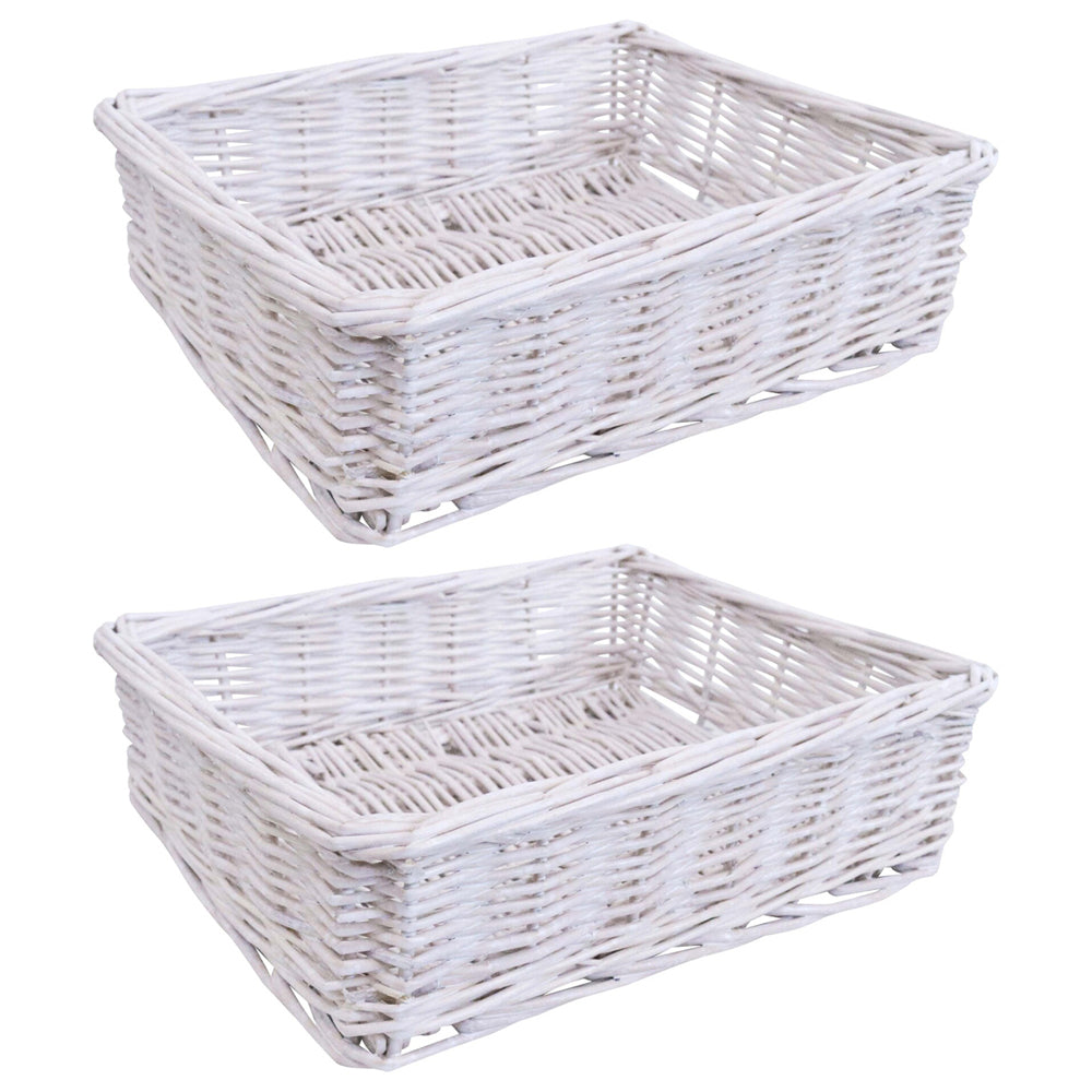 LVD Utility Willow Hamper Basket Storage Tray Medium Rectangle 25x19cm White (2 Pack)