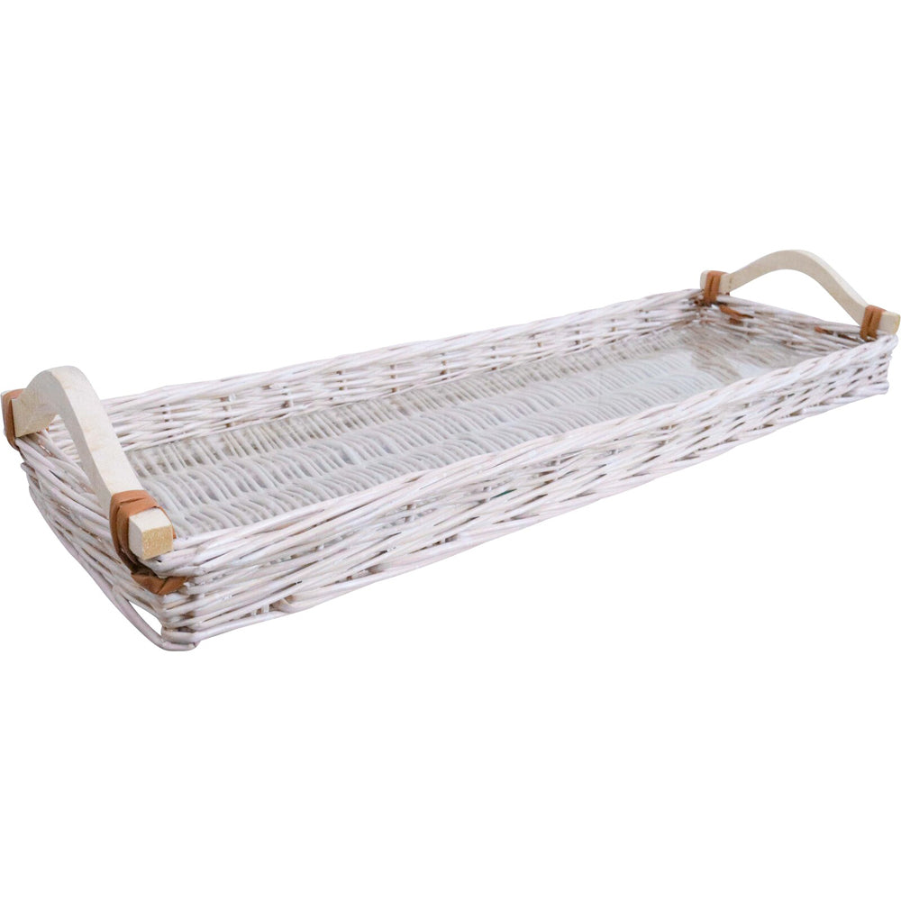 LVD Utility Willow Tray Charcuterie Wicker Basket Storage Rect 60x20cm White