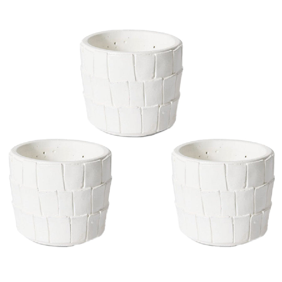 E Style Peyton 11cm Cement Plant Pot Flower Planter Holder Home Decor WHT (3 Pack)
