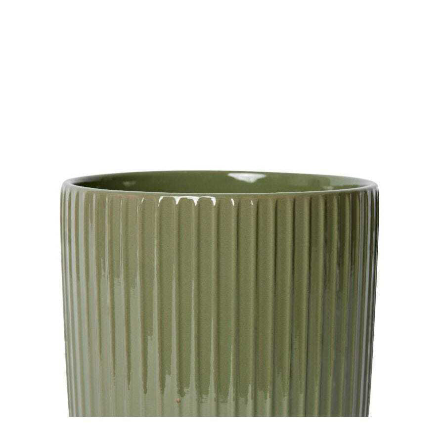 E Style Quinn 26cm Ceramic Plant Pot w/Saucer Round Home Decor Planter Green — image 2