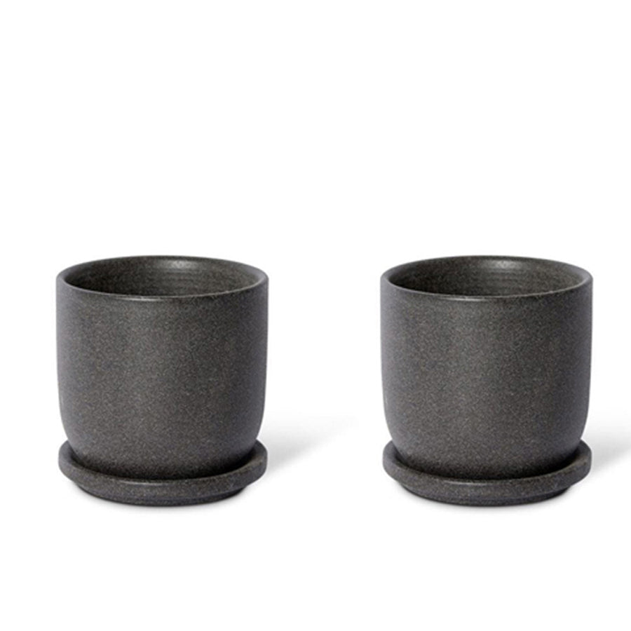E Style Allegra 12cm Ceramic Plant Pot w/ Saucer Flower Planter Decor BLK (2 Pack)