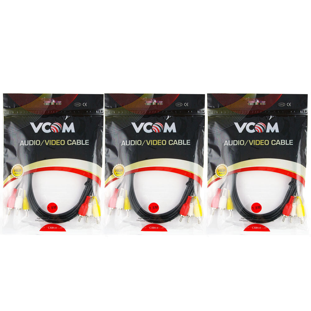 V-Com 1.8m Cable 3RCA Male/M Nickel Plated Composite AV Lead Audio/Video Cord (3 Pack)