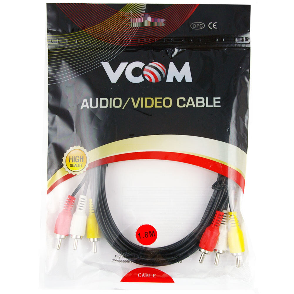 V-Com 1.8m Cable 3RCA Male/M Nickel Plated Composite AV Lead Audio/Video Cord (3 Pack) — image 2