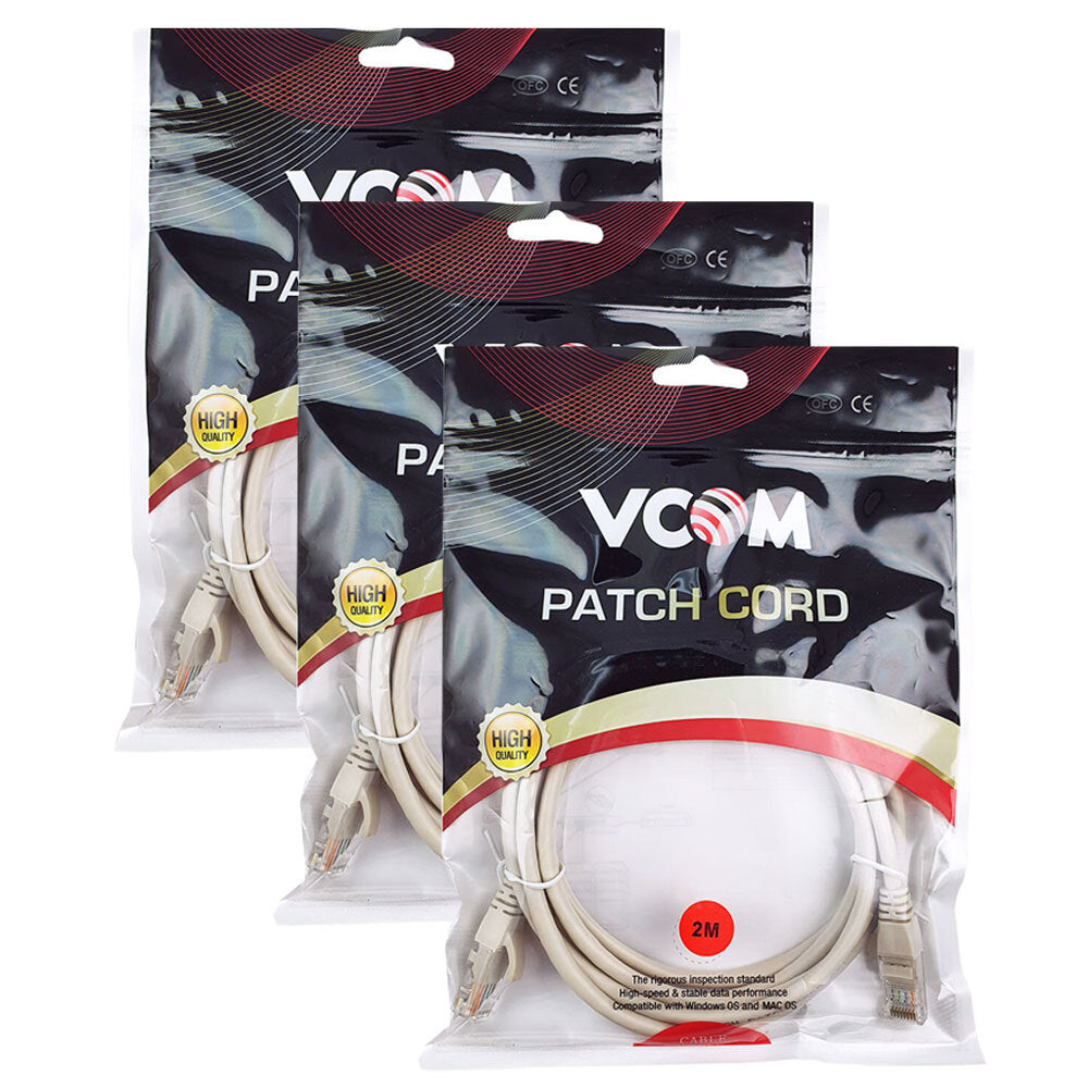 V-Com 2m UTP Cat5E Ethernet Cable 10/100Mbps Network LAN RJ45 Connector Grey (3 Pack)