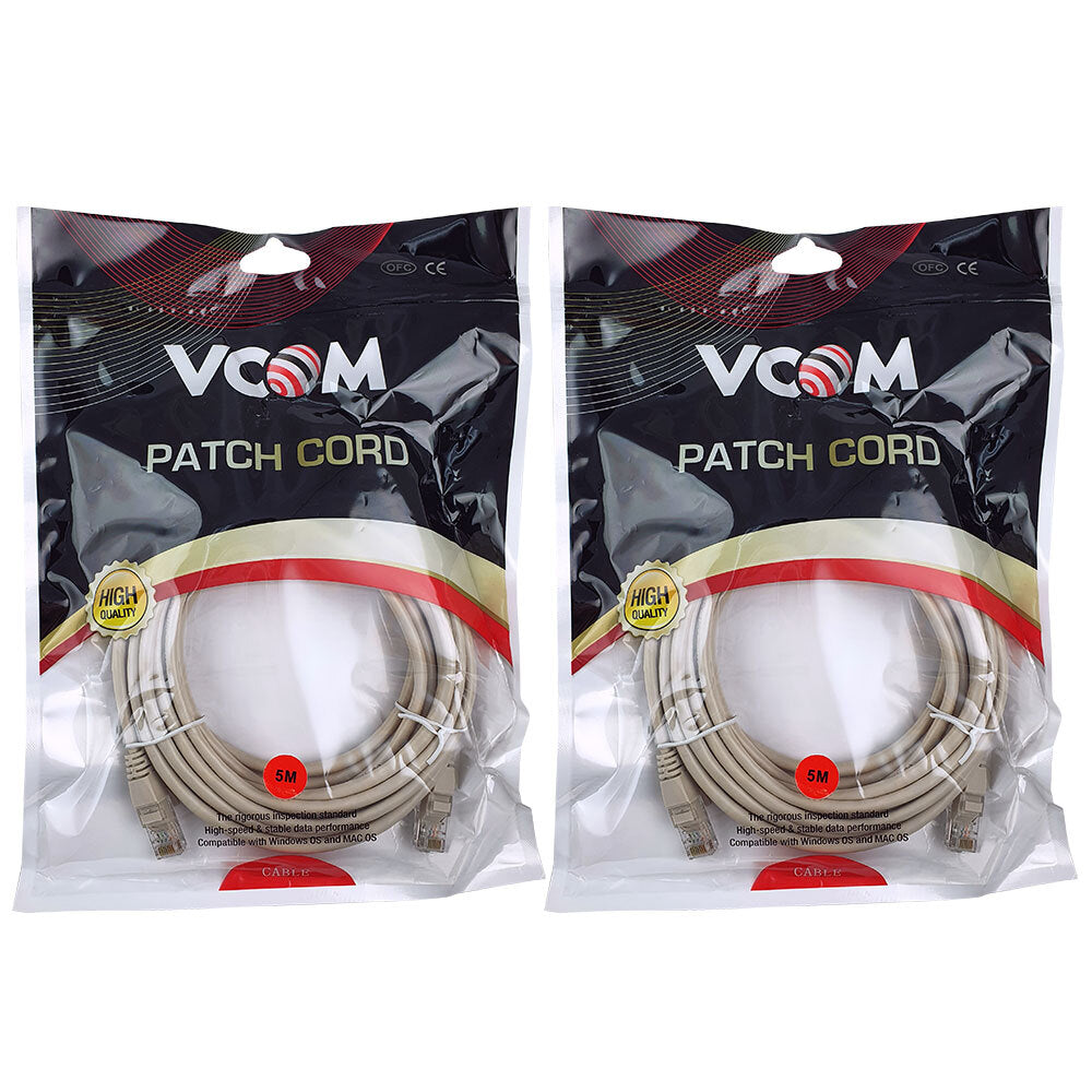 V-Com 5m UTP Cat5E Ethernet Cable 10/100Mbps Network LAN RJ45 Connector Grey (2 Pack)