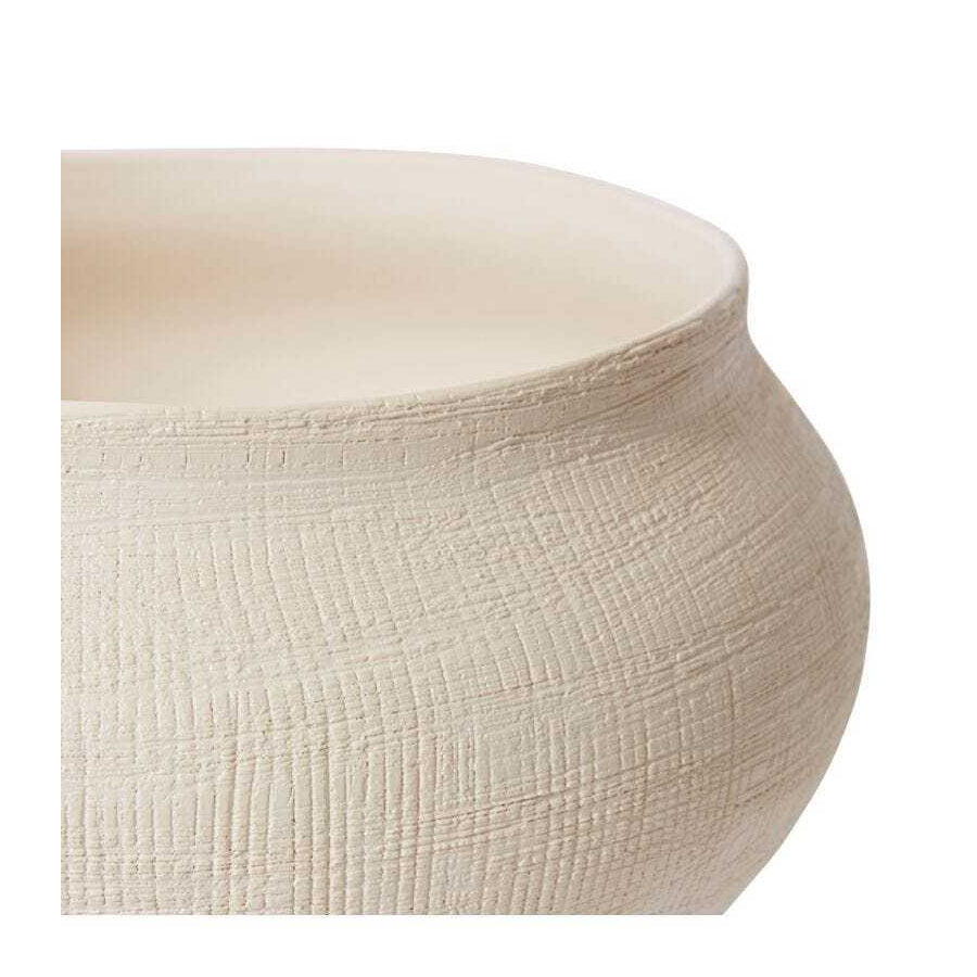 E Style Theo 35cm Ceramic Plant Pot Decorative Planter Round Hessian White — image 2