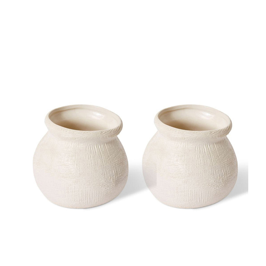 E Style 15cm Ceramic Wanda Plant/Flower Vase Tabletop Decor Hessian White (2 Pack)