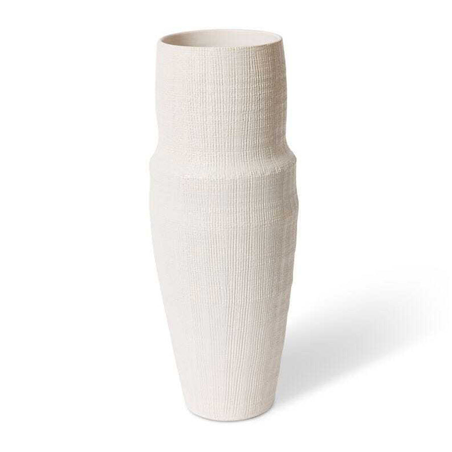 E Style 45cm Ceramic Atlas Plant/Flower Vase Tabletop Decor Hessian White