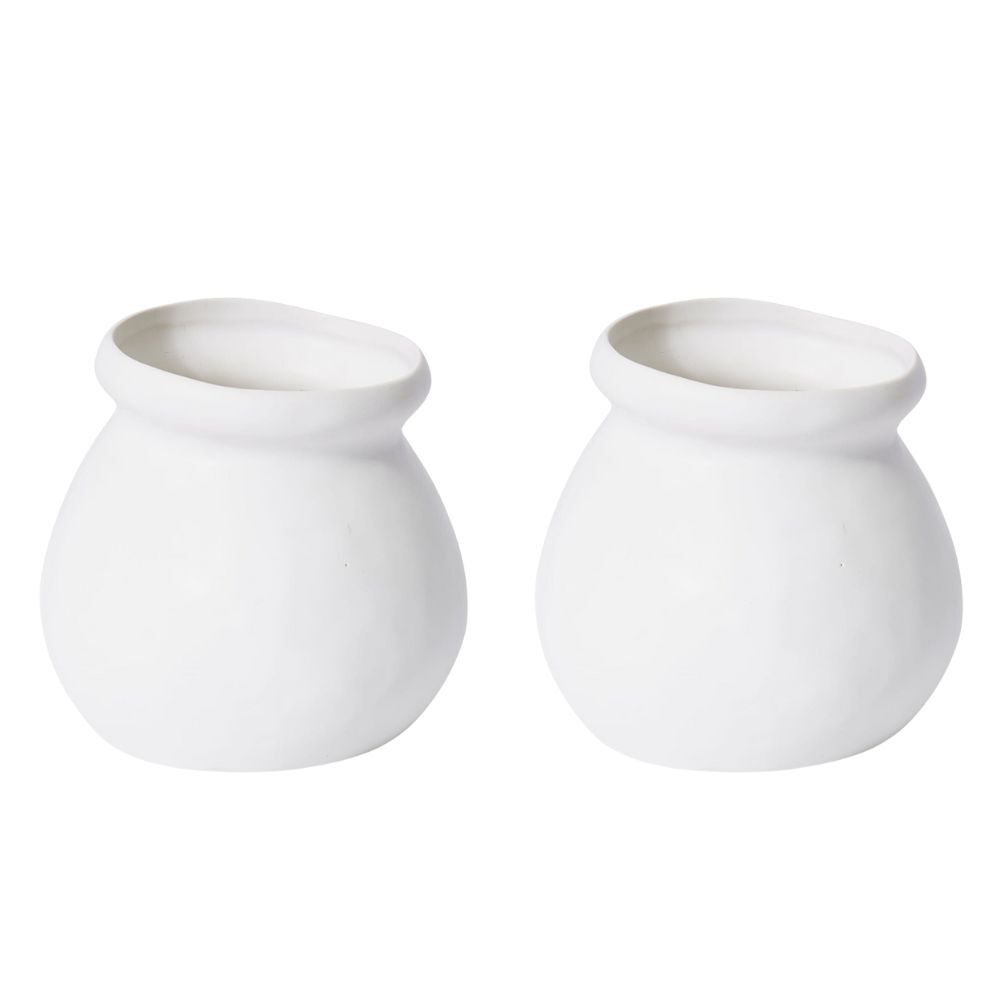E Style Ceramic Nakano Round Vase/Vessel Home Decor Display 15x14cm White (2 Pack)