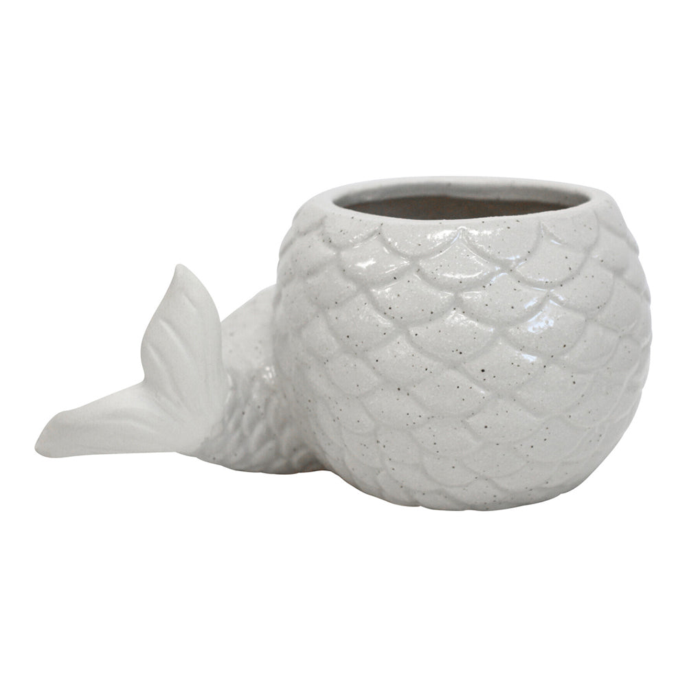 LVD Mermaid Tail Ceramic 15cm Planter Flower Pot Medium Home Garden Decor White
