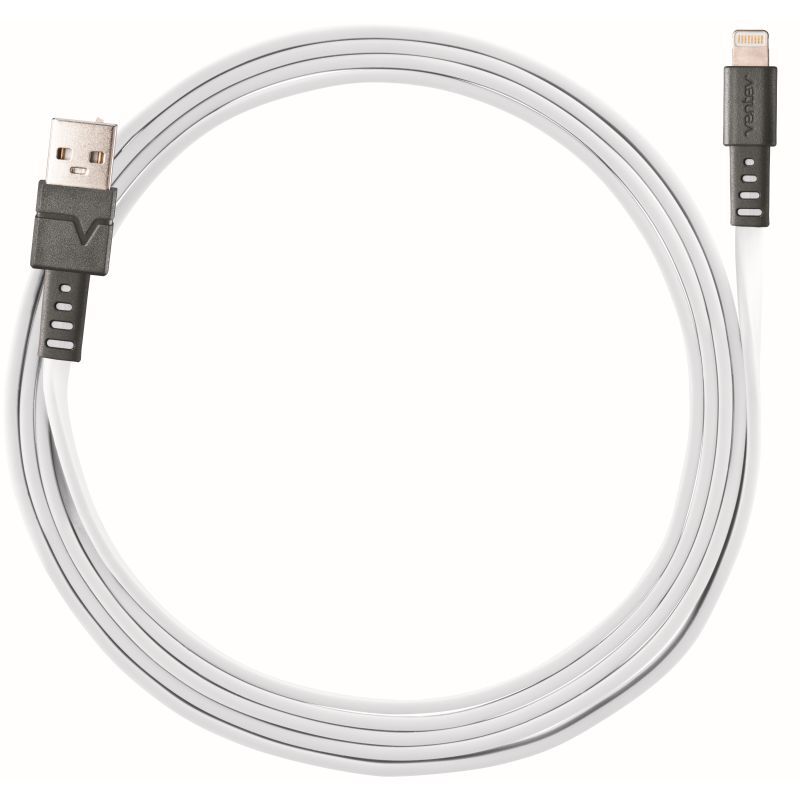 Ventev 6ft Flat USBA/Car/Wall Charging/Sync Cable for Apple iPhone WHT