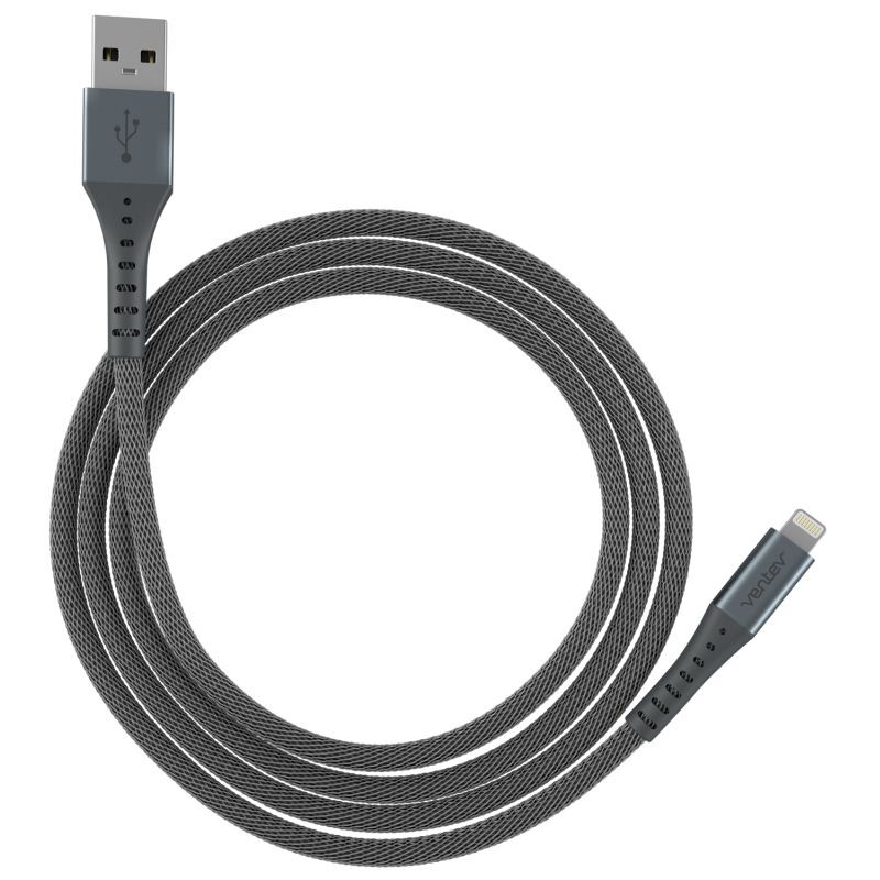 Ventev 10ft Braided USB-A/MFI-Certified Lightning Charging Cable for iPhone GRY — image 2