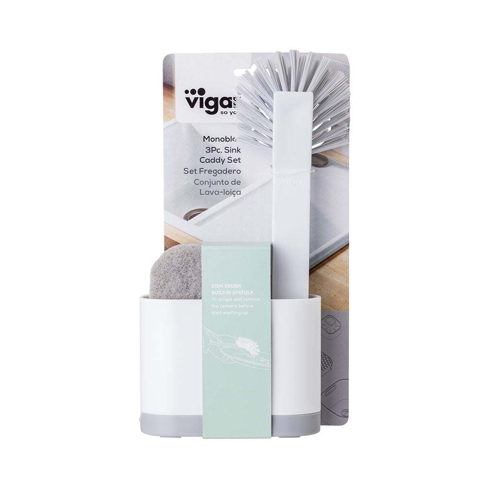 Vigar Rengo Monobloc Sink Caddy/Dish Brush/Sponge Kitchen Cleaning Set White (3 Pieces) — image 4