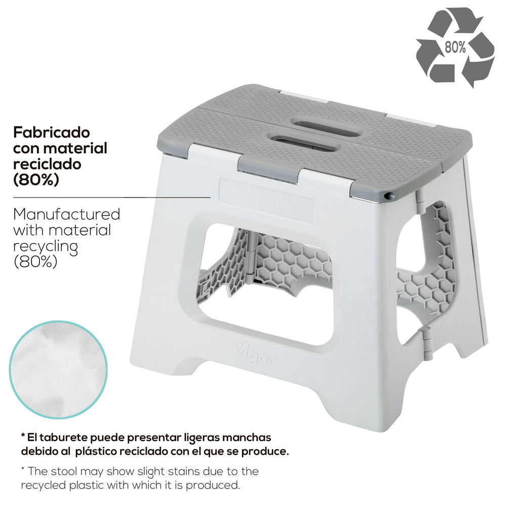 Vigar Compact 40cm Plastic Foldable Stool Non-Slip Top Portable Flat Step Grey — image 3