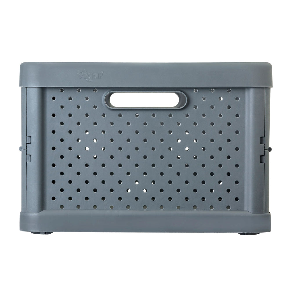 Vigar Compact 32L Plastic Foldable Crate Home Basket Storage Tray Charcoal Black — image 3