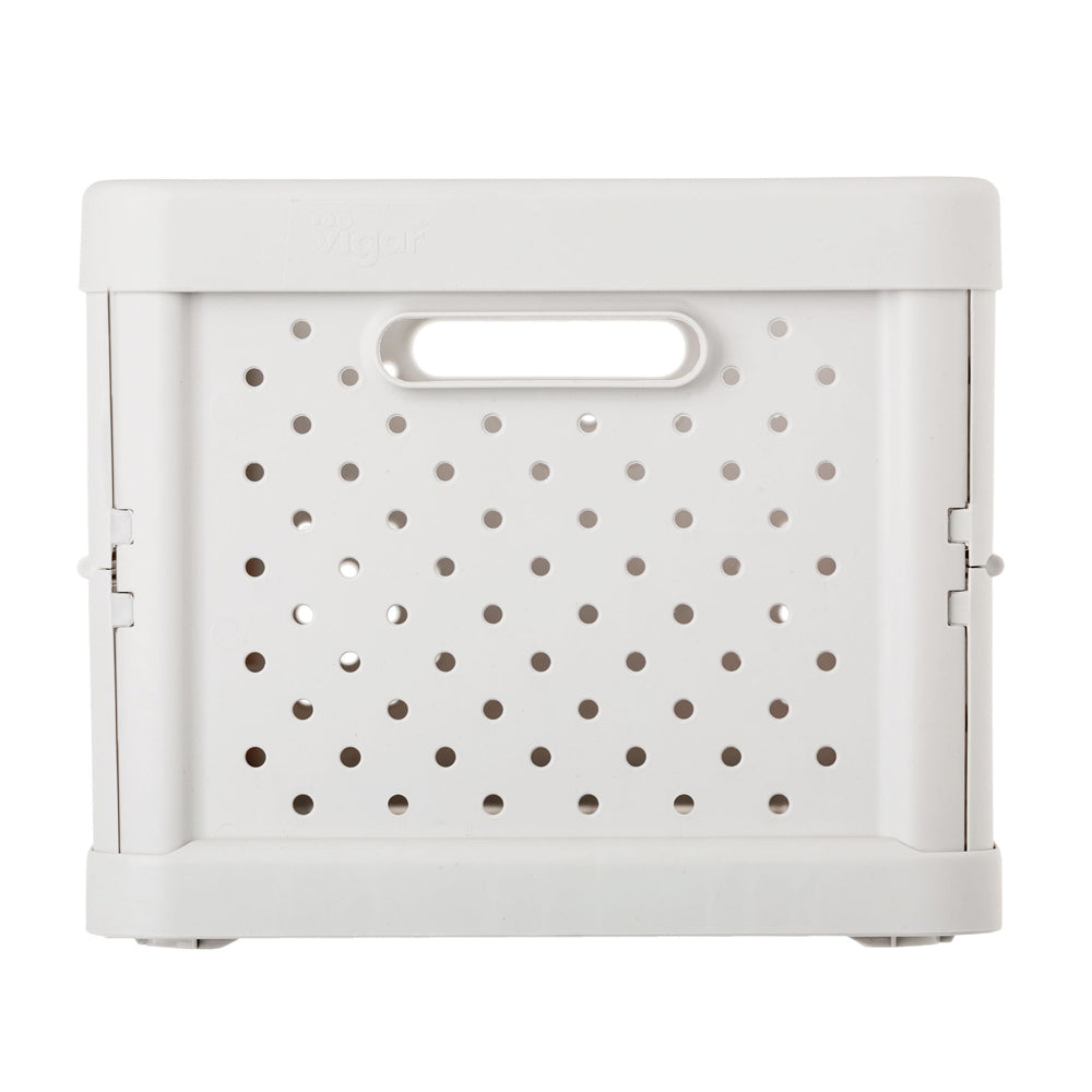 Vigar Compact 11.3L Plastic Foldable Crate Home Office Basket Storage Sand White — image 3