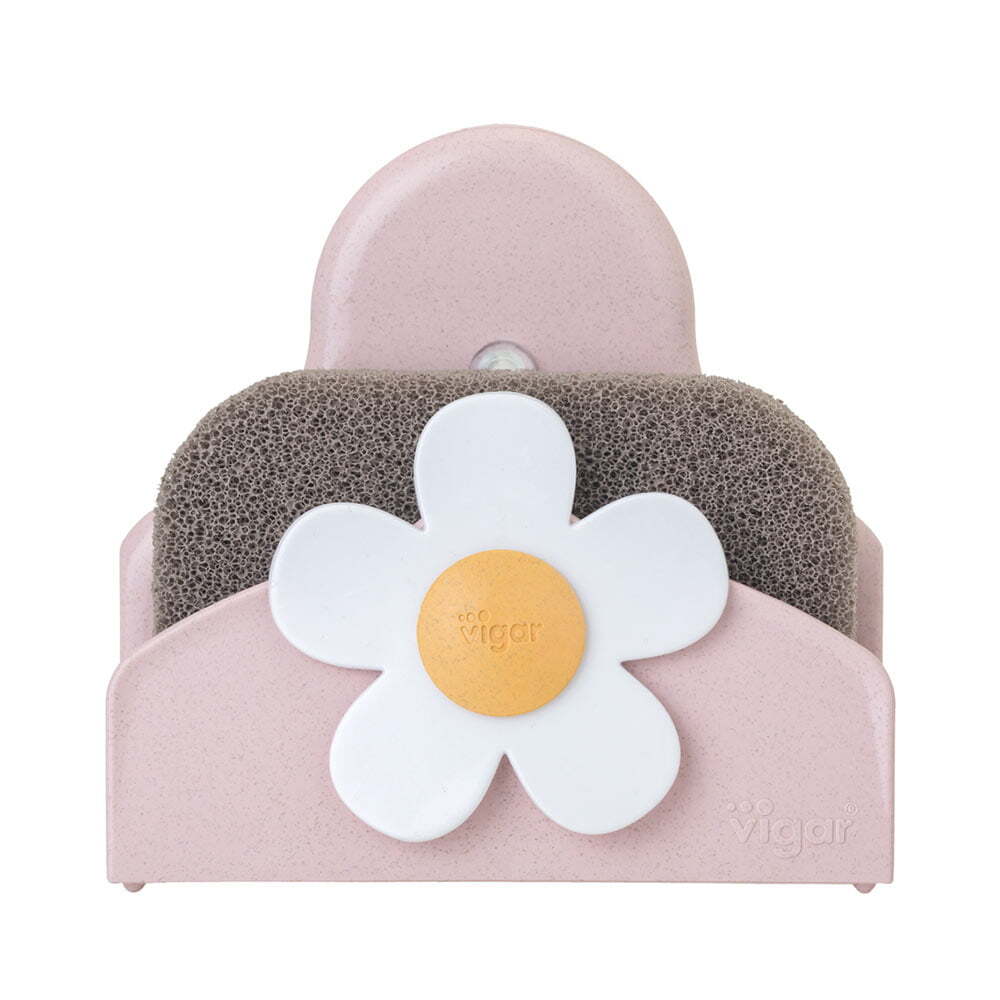 Vigar Florganic Wall Mounted Suction Holder w/ Silicone Sponge Cleaning Set Pink/Grey