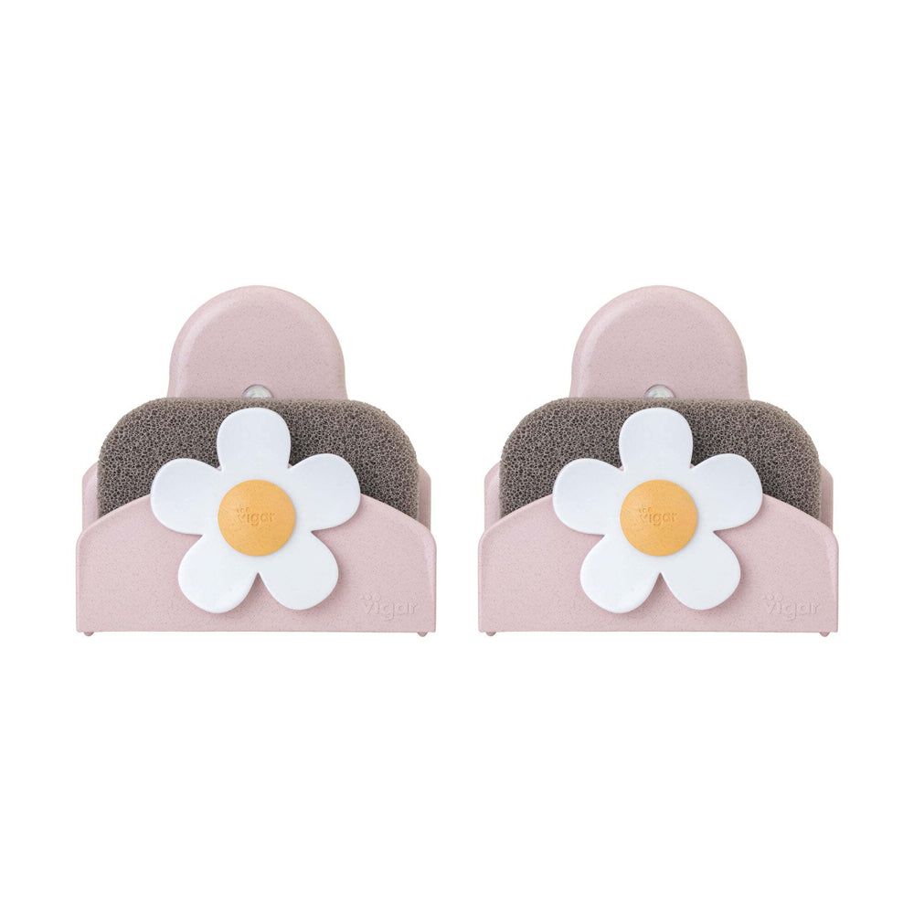 Vigar Florganic Wall Mounted Suction Holder w/ Sponge - Pink/Grey (2 Pack)