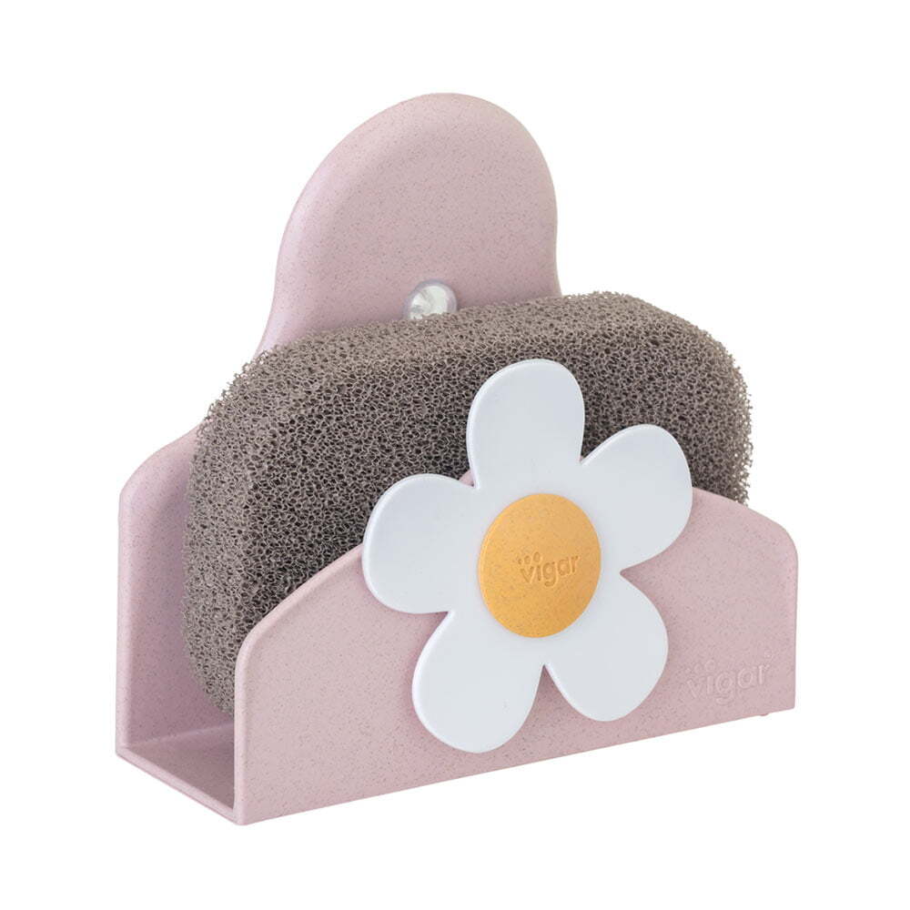 Vigar Florganic Wall Mounted Suction Holder w/ Silicone Sponge Cleaning Set Pink/Grey — image 2