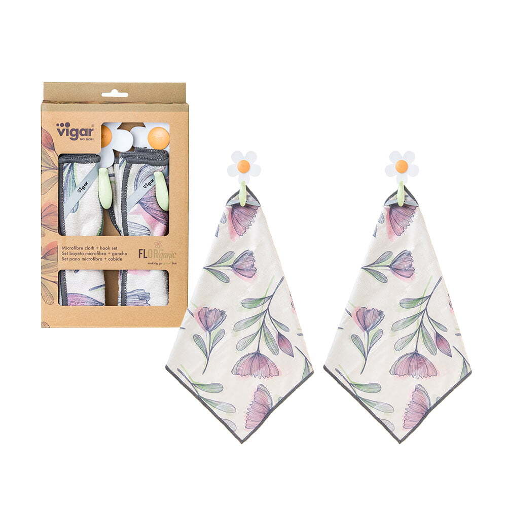 Vigar Florganic Hook w/Suction & Microfibre Cloth Cleaning Absorbent Fabric (2 Pieces)