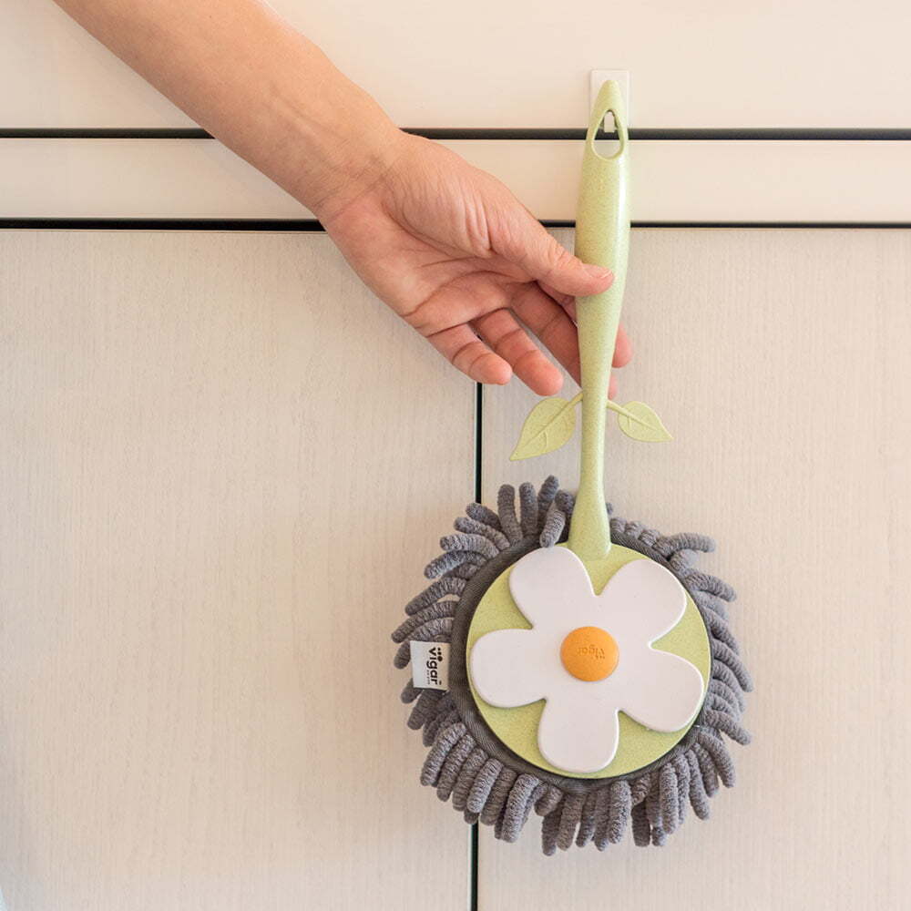 Vigar Florganic Round Microfibre Duster Home/Room Sweeping Cleaner Green/Grey — image 4