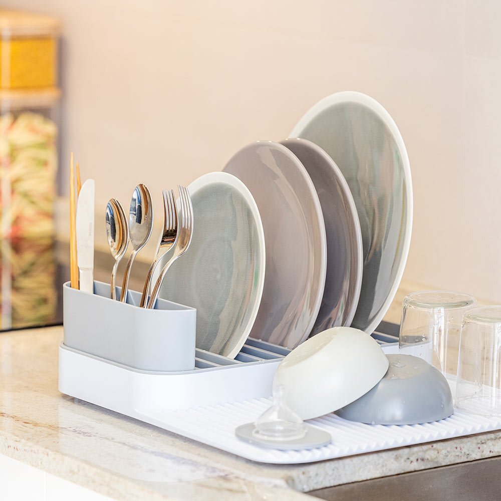 Vigar Rengo Dish Drying Rack & Cutlery Bucket Drainer Set Storage White/Grey — image 9