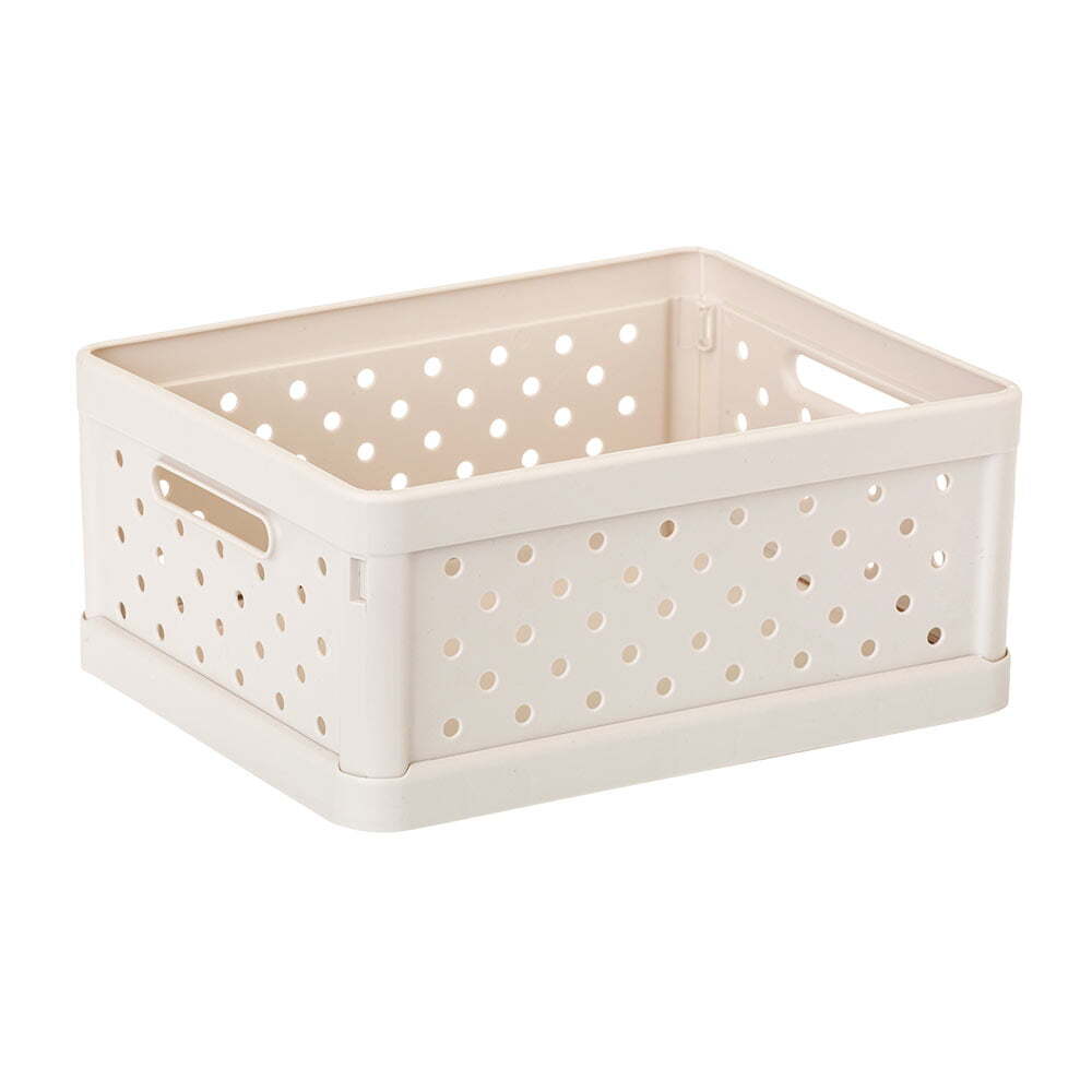 Vigar Compact 3.3L Plastic Foldable Crate Home Basket Storage Tray Sand White (3 Pack) — image 2