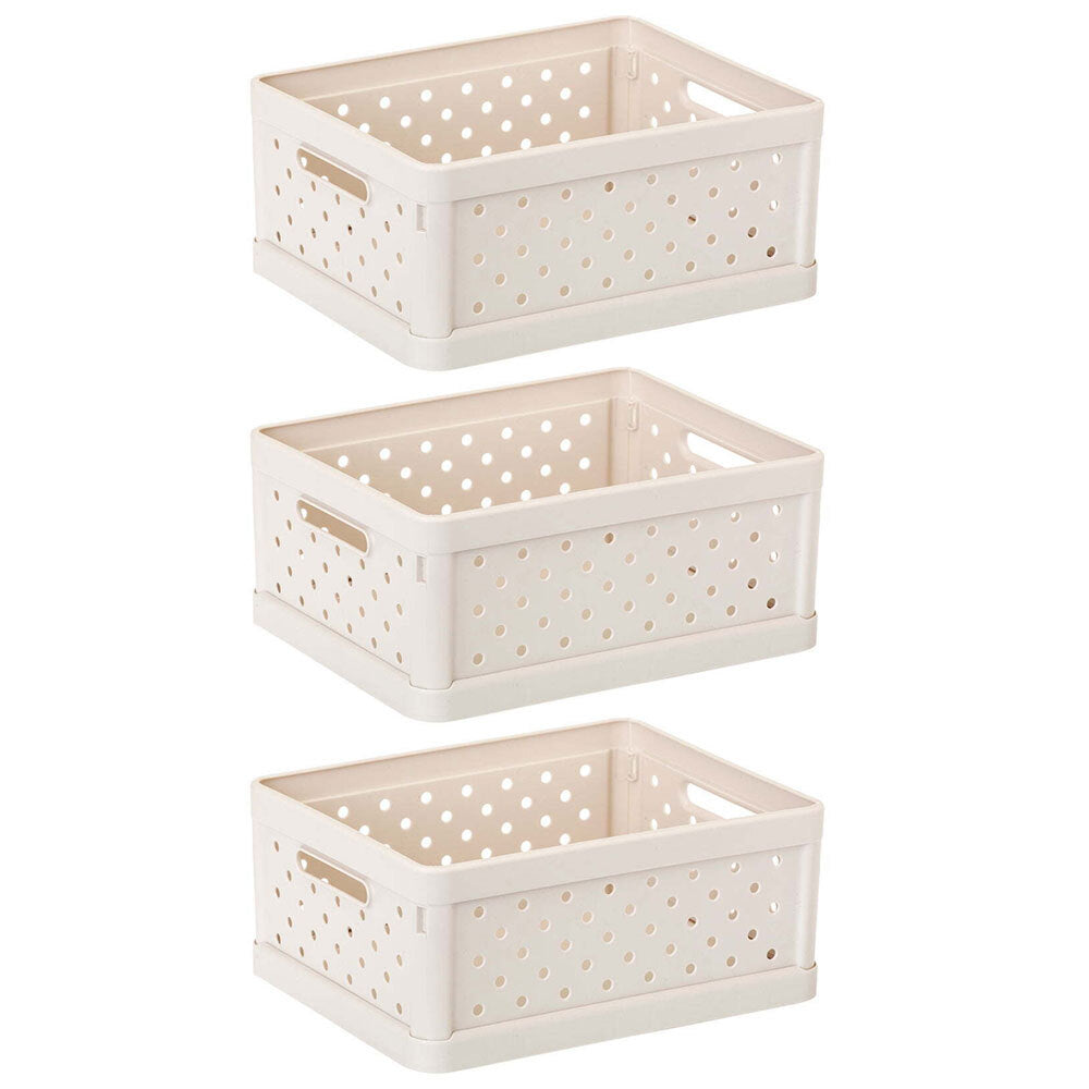 Vigar Compact 3.3L Plastic Foldable Crate Home Basket Storage Tray Sand White (3 Pack)