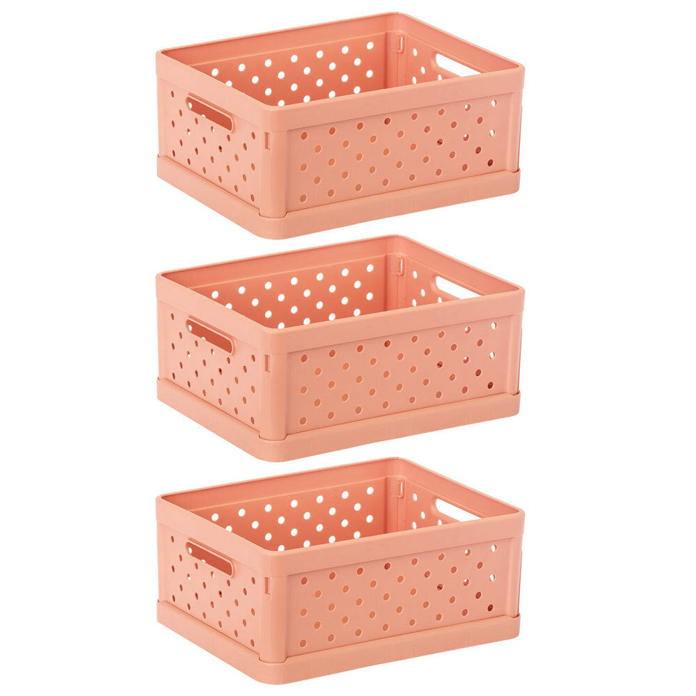 Vigar Compact 3.3L Plastic Foldable Crate Home Basket Storage Sunrise Orange (3 Pack)