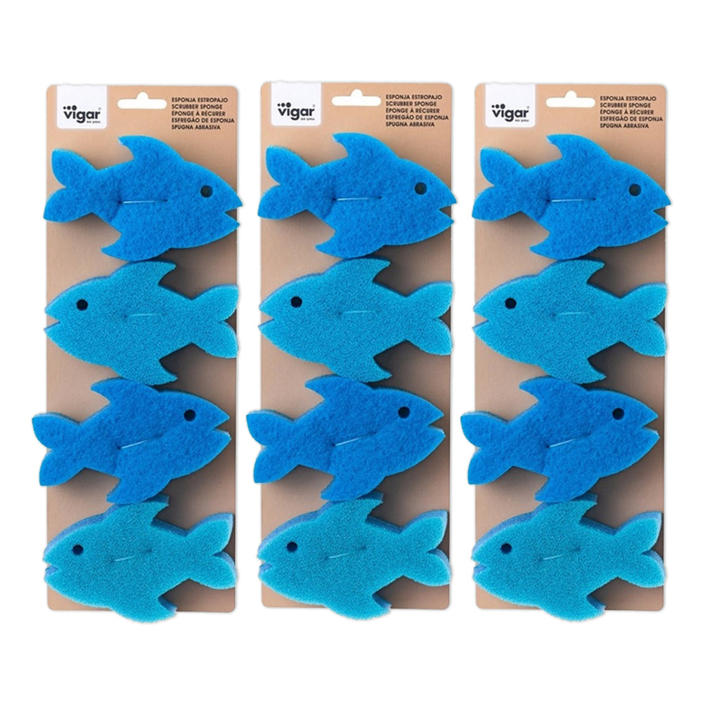 Vigar Pets Club 12cm Fish Scrubber Sponge Cleaning Set Blue For Cat Bowl (12 Pieces)