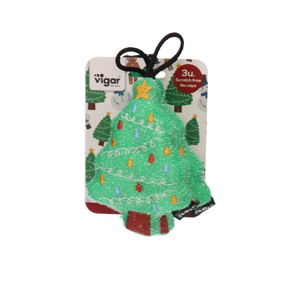 Vigar Dish Scrubber Sponge Set Tree Design Scratch Safe 17cm Assorted (3 Pieces) — image 3