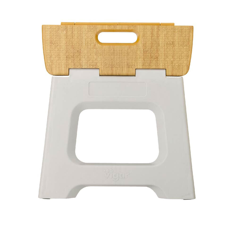Vigar Compact Non-Slip Bamboo On Top Foldable Stool/Step Grey 27cm 150kg — image 2