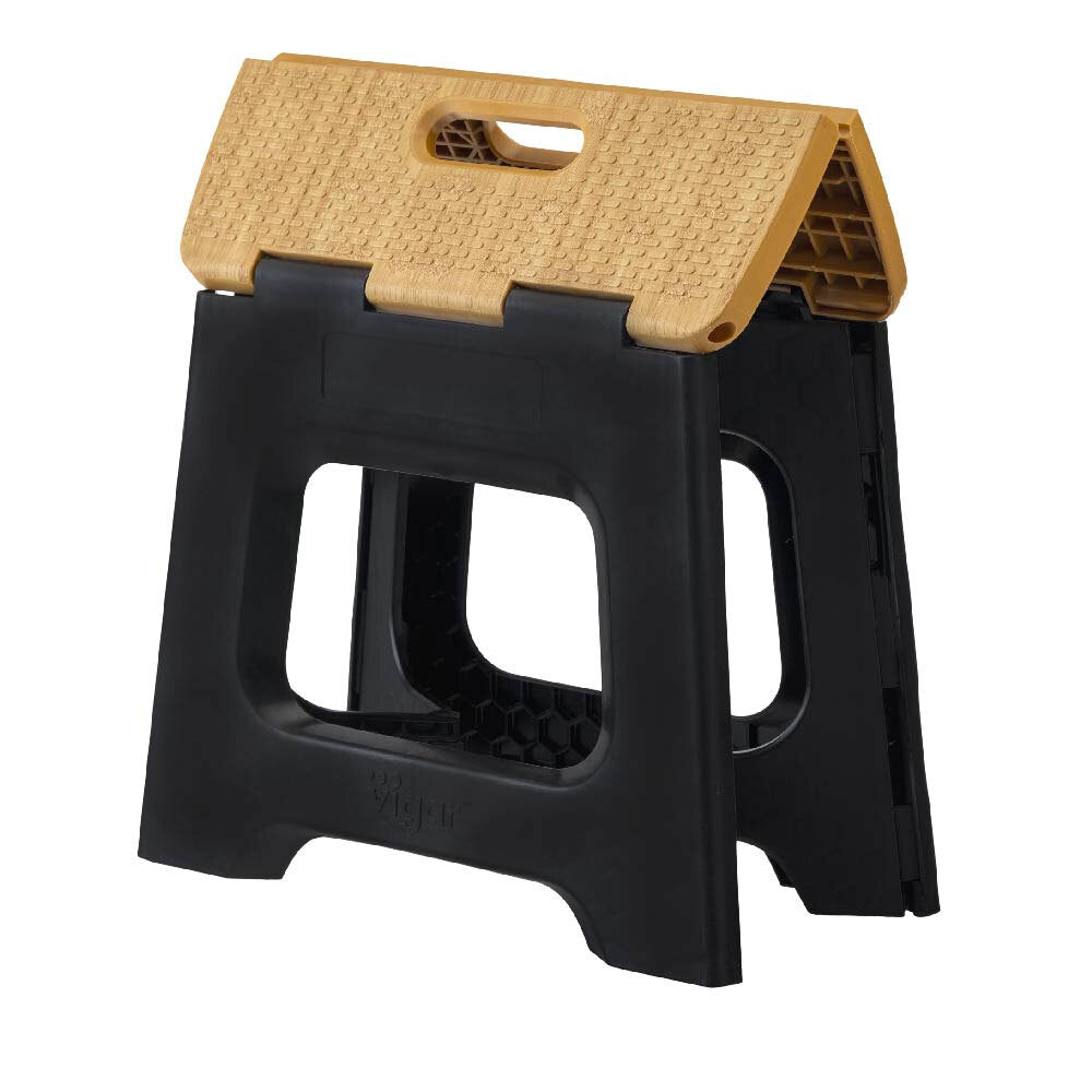 Vigar Compact Non Slip Bamboo On Top Foldable Stool/Step Black 27cm 150kg — image 2