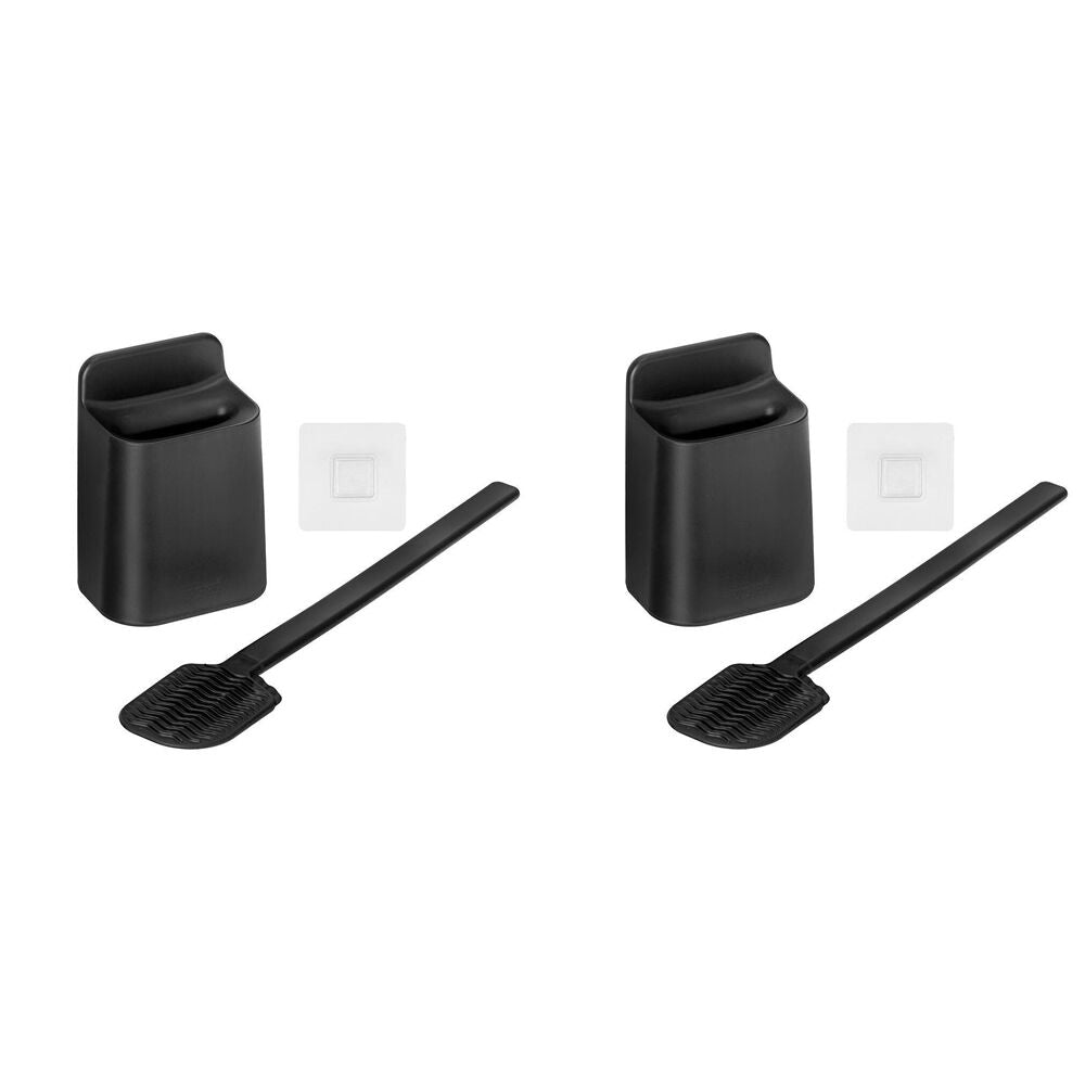 Vigar Essential Eco Wall Mounted Toilet Brush w/ Holder Set 41.5cm Black (2 Pack)